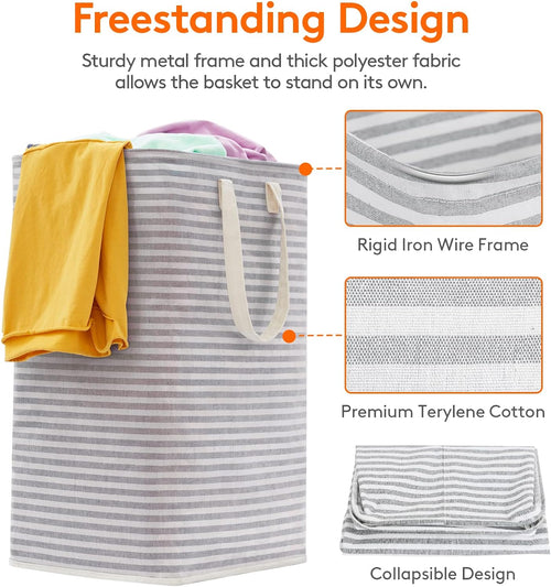 1 Pack Laundry Hamper Large Collapsible Laundry Baskets, Freestanding Waterproof Clothes Hamper with Easy Carry Handles in Laundry Room Bedroom Bathroom College Dorm, Grey, 80L